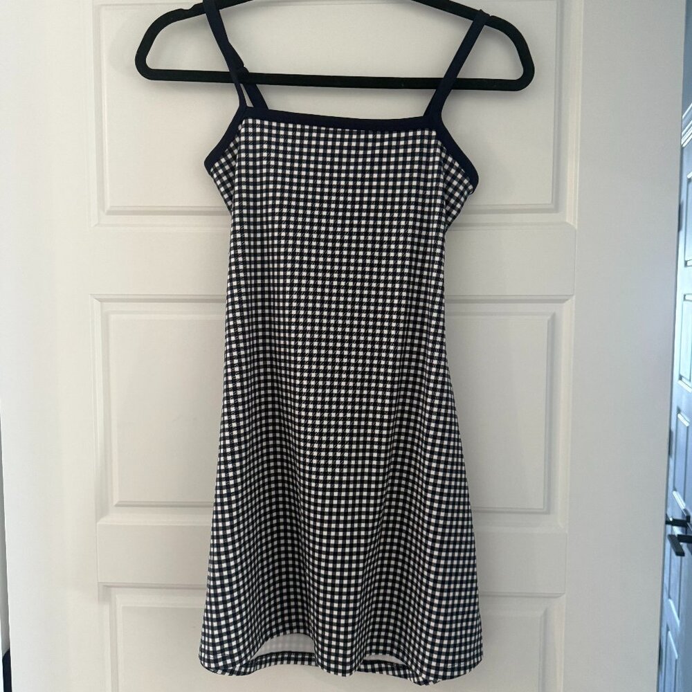 Black Plaid, Open Back Dress